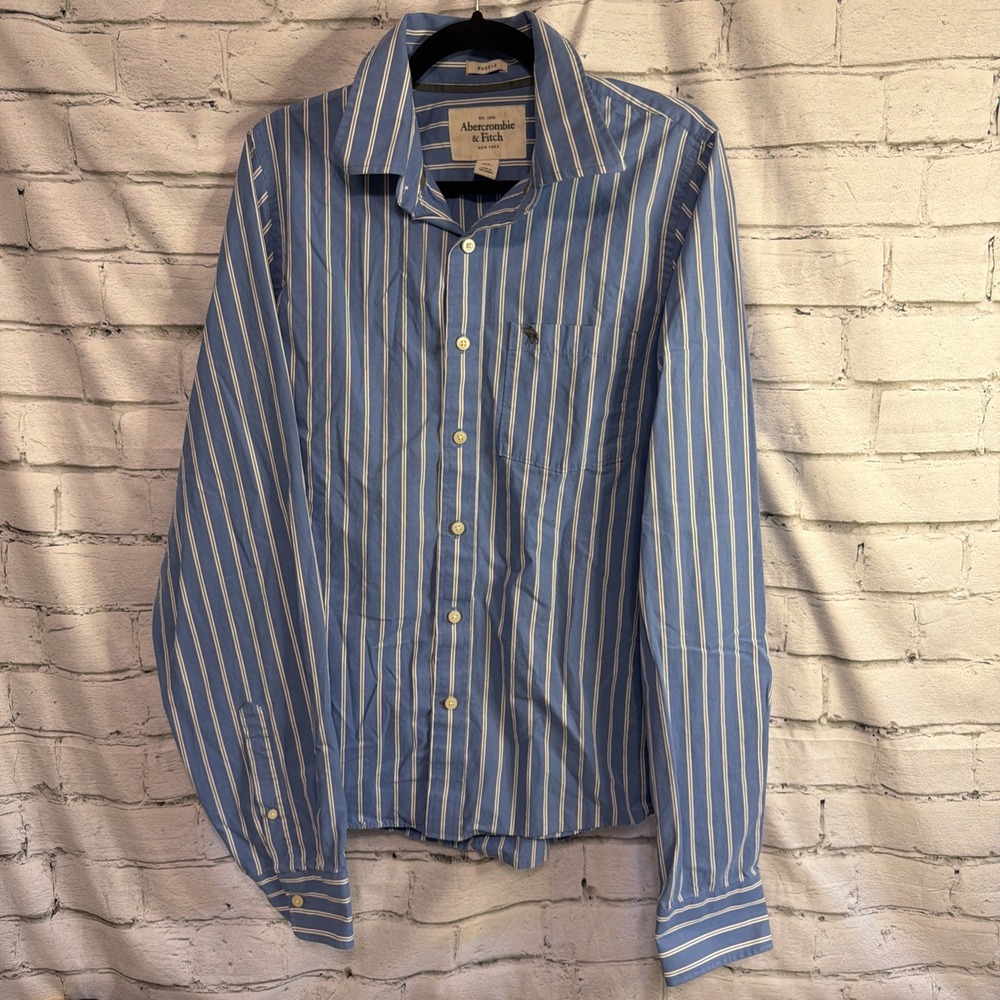 Abercrombie & Fitch Shirt Mens XL Blue Stripe Long Sleeve Button Down Casual
